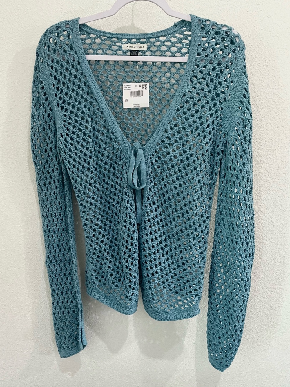 American Eagle Open-Knit Tie-Front Cardigan Boho Lightweight Bell Sleeve Preppy